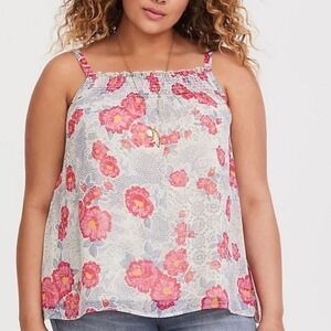 Torrid Floral Chiffon Swing Tank Top Size 0 Large Pink Blue Boho Cami